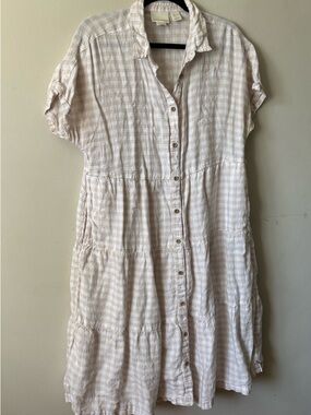 Cynthia Rowley 100% Linen Gingham Button-Front Women’s Shift Tunic Dress Size L